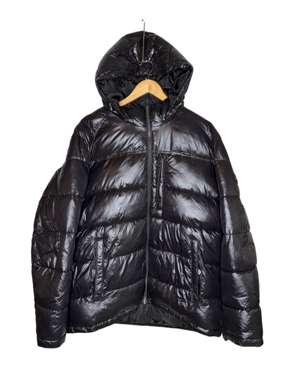 Michael Kors Puffer Jacket Women's XL Black Hooded Full Zip Quilted Winter Coat